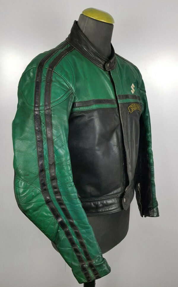 Suzuki Motorcycle Black And Green Leather Jacket - Image 2