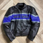 Suzuki Motorcycle Black And Navy Blue Leather Jacket