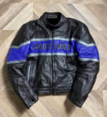 Suzuki Motorcycle Black And Navy Blue Leather Jacket