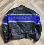 Suzuki Motorcycle Black And Navy Blue Leather Jacket - Image 2