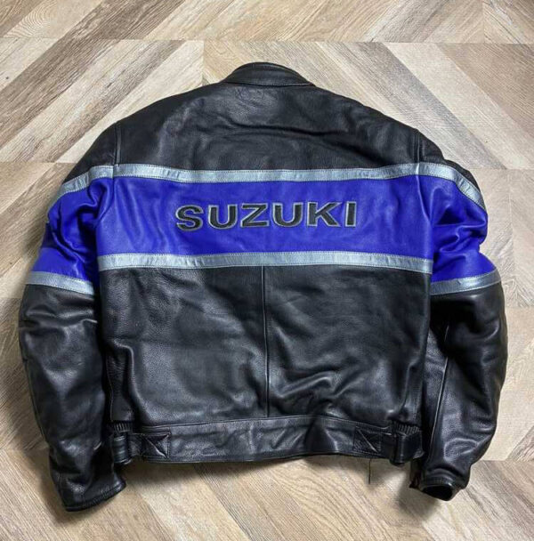 Suzuki Motorcycle Black And Navy Blue Leather Jacket - Image 2