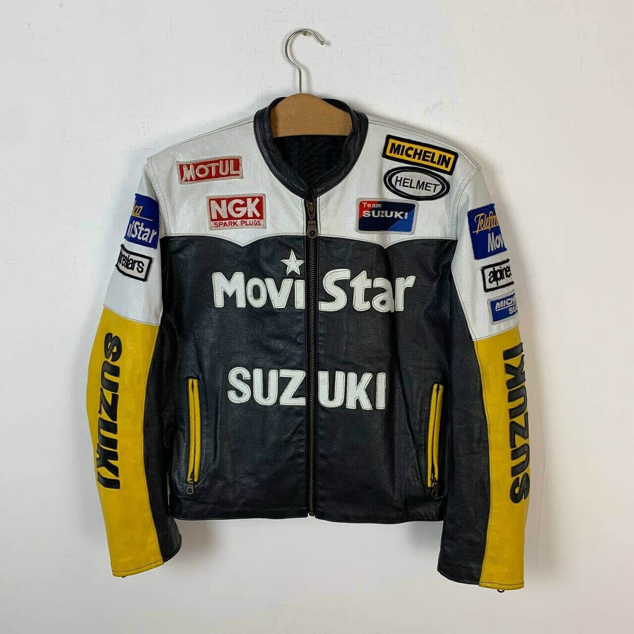 Suzuki-Motorcycle-Black-And-Yellow-Leather-Jacket-1.jpg Suzuki Motorcycle Black And Yellow Leather Jacket - Image 1