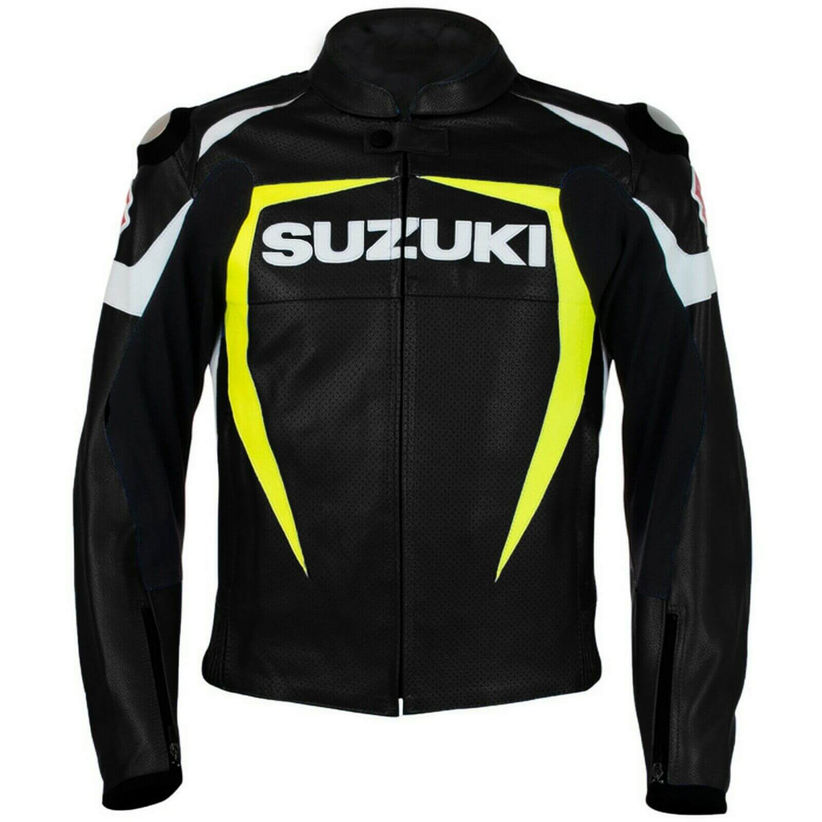 Suzuki-Motorcycle-Racing-Black-And-Yellow-Leather-Jacket-1.jpg Suzuki Motorcycle Racing Black And Yellow Leather Jacket - Image 1