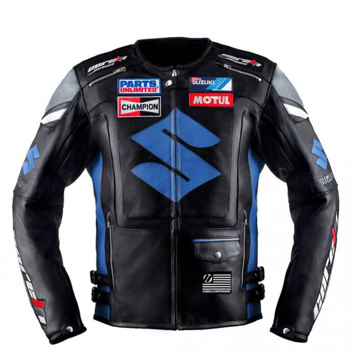 Suzuki-Motorcycle-Racing-Black-Leather-Jacket-1.jpg Suzuki Motorcycle Racing Black Leather Jacket - Image 1