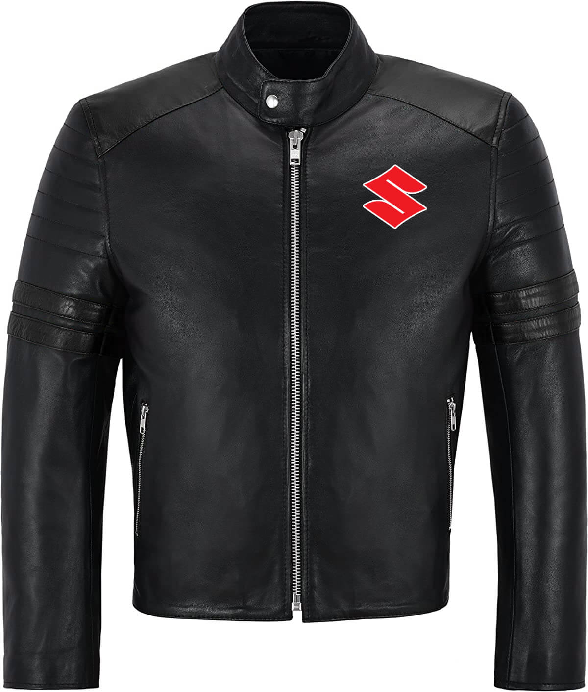 Suzuki-Motorcycle-Racing-Leather-Black-Jacket-1.jpg Suzuki Motorcycle Racing Leather Black Jacket - Image 1