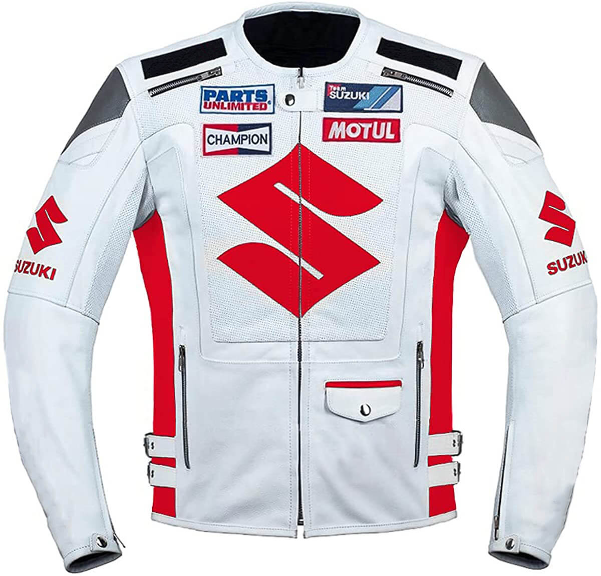 Suzuki-Motorcycle-Racing-White-And-Red-Leather-Jacket-1.jpg Suzuki Motorcycle Racing White And Red Leather Jacket - Image 1
