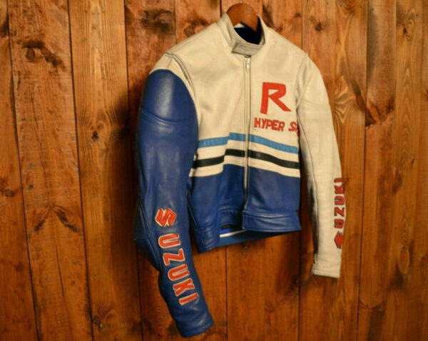 Suzuki Motorcycle White And Blue Racing Leather Jacket - Image 3