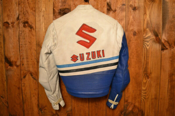 Suzuki Motorcycle White And Blue Racing Leather Jacket - Image 4