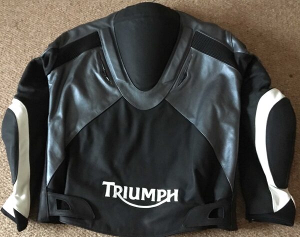 Triumph Motorcycle Black And Gray Racing Leather Jacket - Image 2