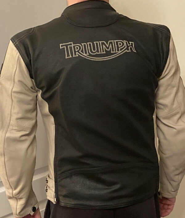Triumph Motorcycle Black And White Leather Jacket - Image 2