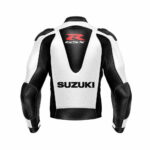 White Black Suzuki GSXR Motorcycle Leather Jacket - Image 2