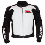 White Black Suzuki Motorcycle Leather Jacket