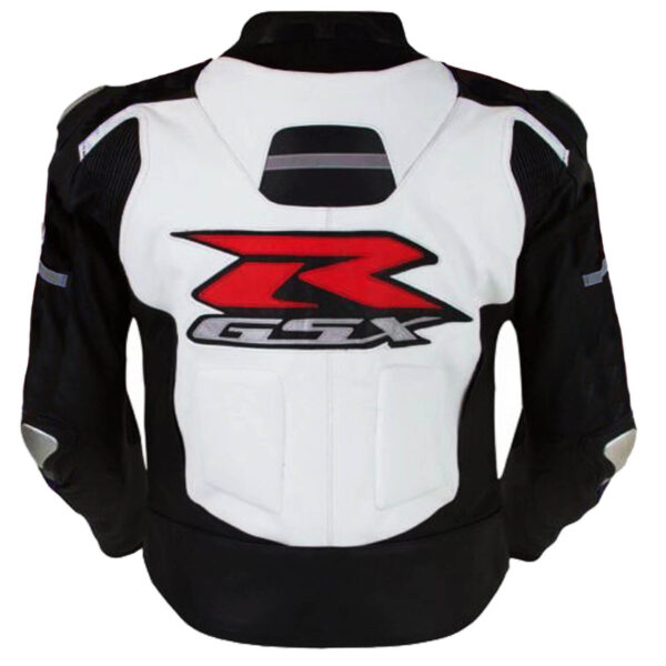 White Black Suzuki Motorcycle Leather Jacket - Image 2