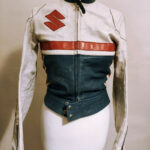 White Black Suzuki Motorcycle Racing Leather Jacket