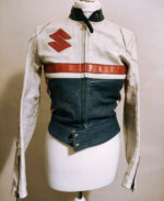 White Black Suzuki Motorcycle Racing Leather Jacket