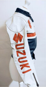 White Black Suzuki Motorcycle Racing Leather Jacket - Image 2