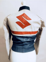 White Black Suzuki Motorcycle Racing Leather Jacket - Image 3