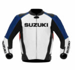 White Blue Suzuki GSXR Motorcycle Leather Jacket