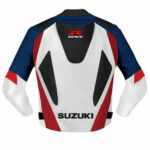 White Blue Suzuki GSXR Motorcycle Leather Jacket - Image 2
