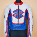 White Blue Suzuki Motorcycle Racing Leather Jacket