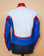 White Blue Suzuki Motorcycle Racing Leather Jacket - Image 3