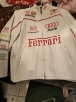White Ferrari Motorcycle Racing Leather Jacket