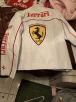 White Ferrari Motorcycle Racing Leather Jacket - Image 2