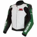 White Green Suzuki Motorcycle Leather Jacket - Image 2
