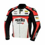 White Red Aprilia Motorcycle Racing Leather Jacket